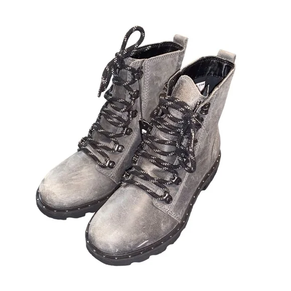 SOREL Women's Lennox Lace distressed gray combat Casual Boots 6 - Picture 6 of 9